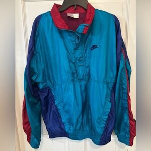 Nike Vintage Windbreaker Light Jacket Size Medium 80s 90s Teal Blue  Red Purple‎